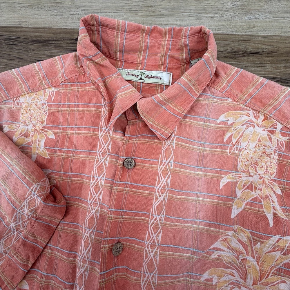Tommy Bahama Shirt Men Small Orange Floral Short Sleeve 100% Silk Button Up